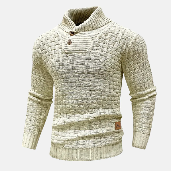 Nordic Button Knit | Geweven Structuur | Warme Colkraagstijl