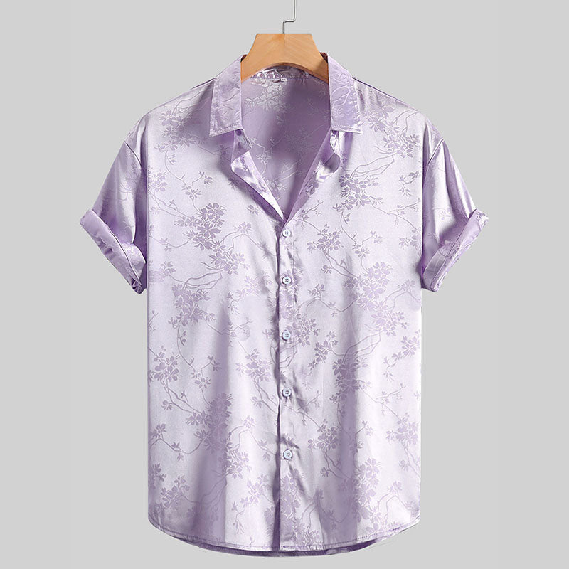 Satin Look Heren Overhemd | Glans Finish | Luxe Partywear met Bloemdetail