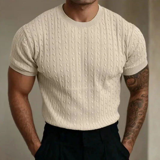 Gebreide Heren T-shirt | Kabelpatroon | Getailleerd & Elegant Casual