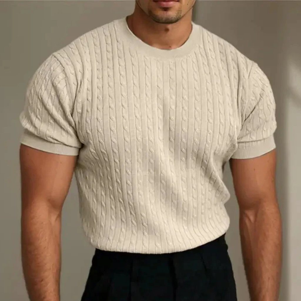 Gebreide Heren T-shirt | Kabelpatroon | Getailleerd & Elegant Casual