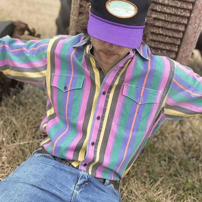Retro Gestreept Heren Overhemd | Western Look | Vintage Flair in Felle Kleuren